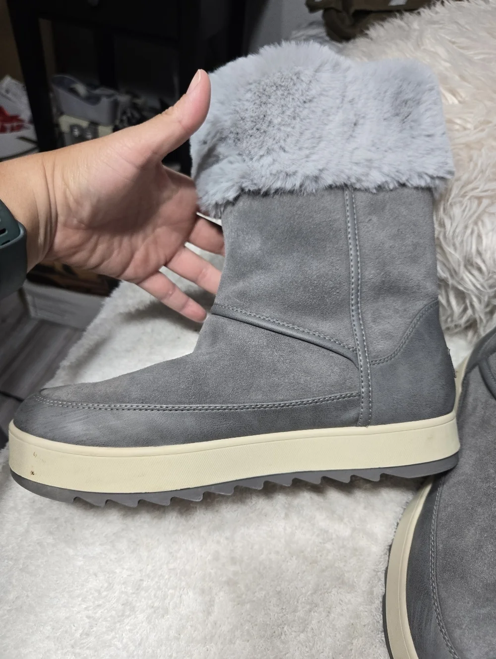 Koolaburra by UGG Women's Tynlee Suede & Faux Fur High Boots Gray Size 10